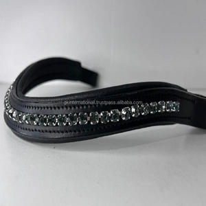 Banda de cuero para cejas de caballo, cristales acolchados, color verde oscuro, hecho a mano - Product Image 2