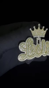 Elegant King Crown Cursive Latter <b>Pendant</b> HipHop Fine Jewelry 925 <b>Silver</b> Iced Out <b>Pendant</b> Custom Two Tone <b>Initial</b> Latter <b>Pendant</b> - Product Image 6