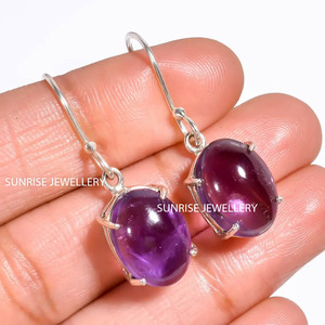 Natural Purple Amethyst Silver Earrings 925 Sterling Silver Handmade Gemstone Dangle Earrings Wholesale - Product Image 1