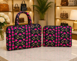 Floral Pattern <b>Laptop</b> Tote Bag with Sleeve Handle Zipper Closure Protective <b>Case</b> for <b>Laptops</b> Textile Classic Style - Product Image 3