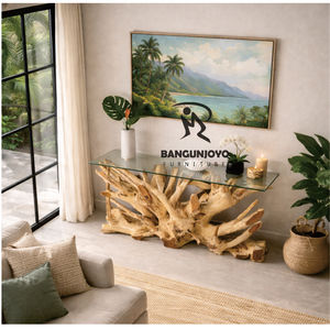 Table console moderne, durable, faite à la main, écologique, en bois massif, en racine de teck, pour salon - Product Image 4