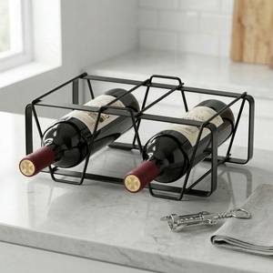 Support à vin en fil métallique pour 2 bouteilles, robuste, en fer thermolaqué, moderne, portable, écologique, pour cuisine, fabricant taïwanais, carré - Product Image 1