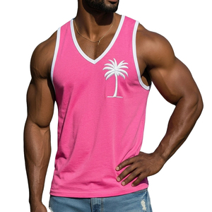 High Exposure Wholesale <b>Men's</b> V-Neck <b>Singlet</b> Customizable Contrast Binding Muscle Tee Fashionable Streetwear Summer Tank Tops - Product Image 1