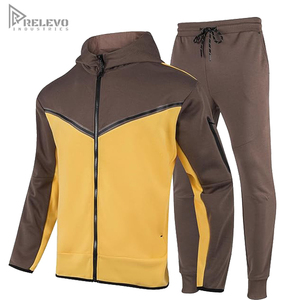 Survêtement en molleton technique personnalisé avec logo pour homme, ensemble 2 pièces de haute qualité avec sweat à capuche zippé et pantalon de jogging, tenue de sport vierge - Product Image 1