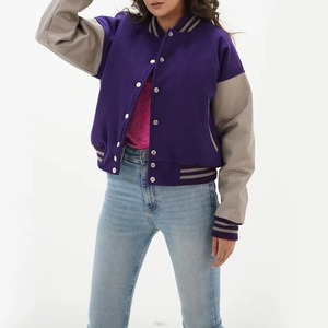 Women's Wool <b>Leather</b> Varsity <b>Jacket</b> Custom Letterman College Coat Casual Fashion Outerwear OEM ODM Sample Service - Product Image 6