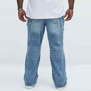 Nouveau jean pour homme en denim, style américain vintage, respirant, taille ajustable, coupe droite ample, bleu, tendance urbaine, baggy - Product Image 2