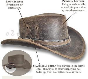 Sombrero de Vaquero Unisex de Cuero con Ala Moldeable y Ojales de Latón para Uso en Exteriores, Estilo Casual para Adultos, Apto para las Cuatro Estaciones, Modelo 2026 - Product Image 1