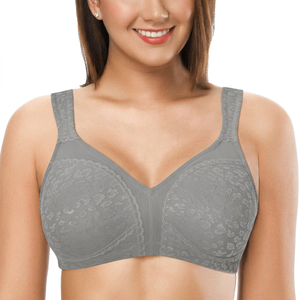 Women's Plus Size White V-Neck Backless Seamless Bra with Straps High Support Breathable Front Logo Design - Product Image 3