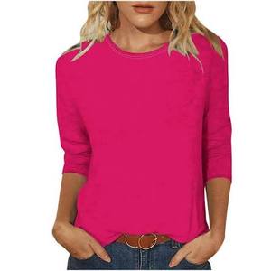 Three Quarter Sleeve Y2K Denim/Corduroy Plain Breathable Eco-Friendly Women T-<b>Shirt</b> Casual for All Day - Product Image 2