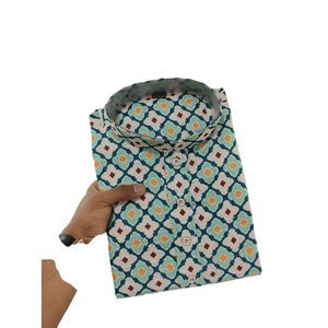 FANCY SUAVE ALGODÓN ESTAMPADO HOMBRE KURTA CON PAYJAMA MENTA - Product Image 1