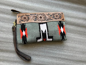 Wholesale Hand Tooled Leather Saddle <b>Blanket</b> Tassel Handbag Stylish Hand Carving Leather Saddle <b>Blanket</b> Wallet Women Combo Set - Product Image 4