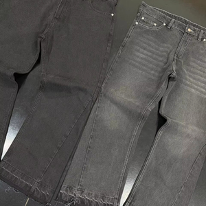 Custom Men's Fall American Fashion Brand <b>Pants</b> Loose Retro Slim Micro Wide Long Split Design Printed <b>Old</b> Washed Jeans Style - Product Image 1