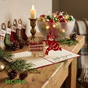 Cartes de vœux 3D personnalisées de haute qualité, faites à la main, avec un chariot du Père Noël, en papier, fabriquées au Vietnam, élégantes, style Japandi, artisanat d'ange, Noël ANN - Product Image 5
