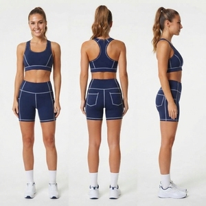 Shorts de compression taille haute pour femmes, shorts de yoga, shorts de sport, collants courts pour femmes, shorts en polyester slim à coutures contrastées - Product Image 5