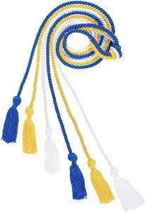 Cordón Trenzado Azul, Amarillo y Blanco con Borlas para Prendas de Vestir, Cordón de 3 Hilos de Estilo Clásico con Precio Económico y Servicio OEM - Product Image 3