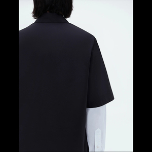 Men's <b>Long</b> <b>Sleeve</b> Contrast Color Blocked <b>T</b>-<b>Shirt</b> O-Neck Knitted Cotton Casual Regular Fit Solid Black <b>White</b> <b>Sleeve</b> - Product Image 3