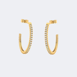 ต่างหูเพชรทรงกลม 0.20 กะรัต แบบห่วงเปิด ประดับเพชรแบบฝังเต็มตัว ตัวเรือนทองคำแท้ รูปทรงตัว C ขนาดเล็ก เรียบหรู ดูดี เป็นของขวัญสำหรับผู้หญิง - Product Image 1