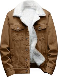 Men's Lapel Sherpa <b>Fleece</b> <b>Lined</b> Thicken Denim Jean Trucker <b>Jacket</b> Coats - Product Image 2