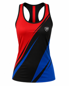 Women's Casual Tank <b>Top</b> <b>Red</b> Black Blue Solid 100% Organic Cotton Quick Dry Knitted Scoop Neck Front Logo - Product Image 3