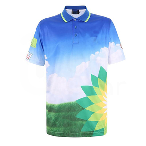 Polo Azul Degradado para Hombre con Estampado de Campo Verde, Manga Corta, Informal, Transpirable, Diseño de Poliéster Tejido - Product Image 1