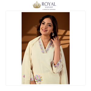 Vente en gros de vêtements pakistanais : Meilleure collection de designers, ensemble Kurti et pantalon en pur coton avec de magnifiques broderies. - Product Image 3