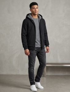 Sweat-shirt à capuche pour homme en molleton 100% coton, coupe classique, veste décontractée de printemps avec doublure intérieure et poches avant - Product Image 2