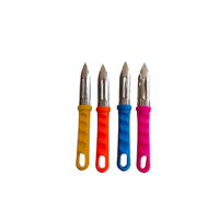 Ensemble de 4 éplucheurs de fruits et légumes en acier inoxydable, poignée en plastique multicolore, lame droite, outil de cuisine, 4 pièces, résistant aux taches