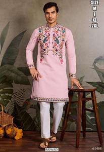 Kurta Tradicional de Boda para Hombre Bandhani Heritage Olive, Largo hasta el Suelo, Secado Rápido, Corte Regular, para Diwali y Ocasiones Festivas - Product Image 2