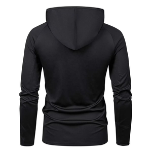 Sudadera con Capucha Negra para Hombre, Corte Ajustado, Manga Larga, Tejida, de Secado Rápido, Estilo Casual Otoñal, Color Sólido, Sin Forro - Product Image 2