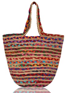 Tyntra Large Capacity Fold Design Jute <b>Tote</b> Handbag Letter Pattern Multi-Colored Handmade <b>Beach</b> Party Shopping <b>Bag</b> for Women - Product Image 4