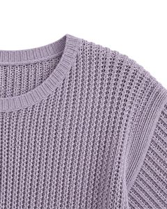 Pull court en tricot ample pour femme, couleur lavande, manches courtes, léger et respirant, idéal pour l'été, style décontracté et tendance - Product Image 6