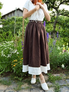Women Cotton Maxi <b>Skirt</b> Wrap Design Breathable Eco-Friendly Cottage Core Features Gathered Waist Natural Waistline <b>White</b> Hem - Product Image 4