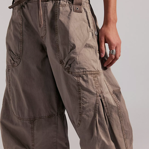 High Quality Women Mid Waist Loose Fit Cargo Pants Drawstring Closure <b>Balloon</b> Stripe Barrel Full Length Casual Summer Sweatpants - Product Image 3