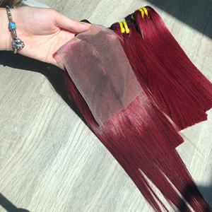 100% Virgen Raw Vietnamita Trama de cabello Hueso Recto HD Encaje Borgoña Suave Sedoso Super Calidad Entrega rápida Extensiones de cabello humano - Product Image 4