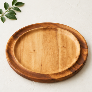 Eco-Friendly Round Acacia Wood Charger <b>Plates</b> Handcrafted Rustic Wooden Serving Tray for Wedding Table <b>Decor</b> Hotel Supply - Product Image 1