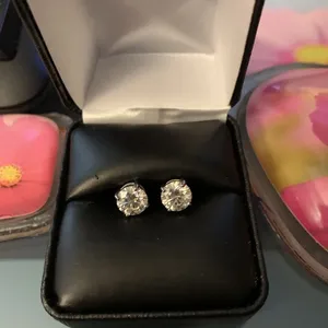12 CTW Moissanite Screw Back Solitaire <b>Stud</b> Earrings 925 <b>Silver</b> Rose Gold Plated Classic 12mm - Product Image 1