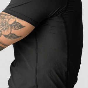 Camiseta Deportiva de Manga Corta para Hombre, Negra, Tejida, de Secado Rápido, Corte Ajustado, Antiarrugas, con Logotipo Estampado en la Parte Delantera - Product Image 5