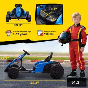 Go Kart Elettrico 24V con Doppi Motori da 150W, Sedile Regolabile e Velocità Massima di 18 km/h, Imbracatura a 5 Punti, Blu, per Uso Esterno - Product Image 3