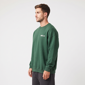 Sweat-shirt à col rond en coton doux pour homme, couleur verte unie, coupe ample décontractée, manches longues - Product Image 4