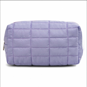 Pochette cosmétique matelassée en PU violette avec fermeture éclair, taille moyenne, trousse de maquillage portable pour les voyages et l'usage quotidien - Product Image 5