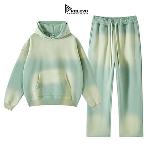 Custom 360GSM Cotton Hoodie & Sweatpants <b>Set</b> – Vintage <b>Spray</b> Dye Unisex Tracksuit with Silk Screen & Digital Print - Product Image 1