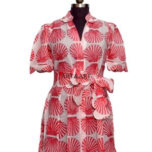 Vestido de Algodón para Mujer, Estilo Boho, Hecho a Mano, Vintage, Estampado de Conchas, para el Verano, Manga Corta, Cintura Natural, Vestido Casual Midi - Product Image 4