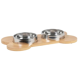 Bol pour animaux de compagnie en bambou naturel tissé avec double gamelle en acier inoxydable pour chien et chat, station d'alimentation écologique pour animaux de compagnie - Product Image 6