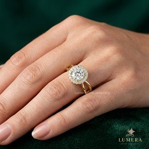 Anillo Halo con Diamante Cultivado en Laboratorio de Corte Redondo, Anillo Solitario Clásico para Mujer, Joyería Fina Clásica, Anillo de Promesa - Product Image 6