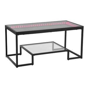 Mesa de Centro Moderna de 2 Niveles, Rectangular, de Vidrio Templado, con Iluminación, Estilo Minimalista, con Detalles Metálicos, para Sala de Estar u Oficina, Fácil de Armar - Product Image 1