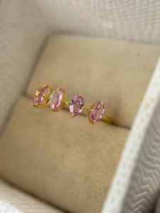 Bague de fiançailles en saphir rose de haute qualité, cinq pierres de saphir de Ceylan, argent sterling 925 plaqué or 14 carats, bague de demande en mariage - Product Image 3