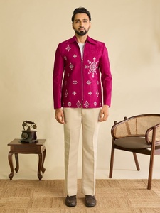 Export Quality Men's Pink Embroidered Traditional <b>Jacket</b> With Matching Cream Pants Elegant Ethnic Wear Set <b>For</b> <b>Wedding</b> Festive - Product Image 3