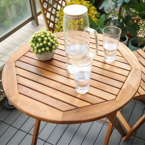 Juego de bistró plegable de madera maciza de primera calidad | Mesa y sillas de comedor redondas para exteriores hechas a mano para cafeterías, villas y resorts - Product Image 5