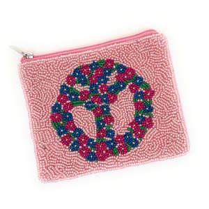 Pochette artisanale unisexe portable personnalisée USA avec motif floral perlé et signe de la paix, à sequins et fermeture éclair, tendance, pour festivals d'été, voyages et cadeaux - Product Image 1