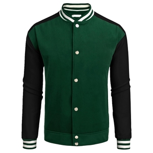 Veste varsity homme vert et noir, col montant, fermeture boutonnée, coupe décontractée, pour l'automne - Product Image 1